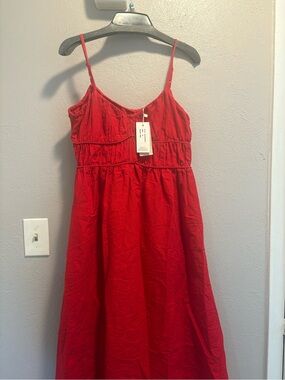 Linen Red Maxi Sundress with Spaghetti Straps